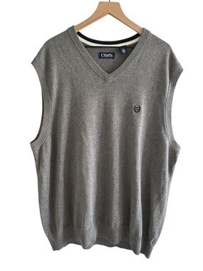 CHAPS Gray Sweater Vest Mens 2XLT Cotton V-Neck Classic Preppy Golf Grandpa Core